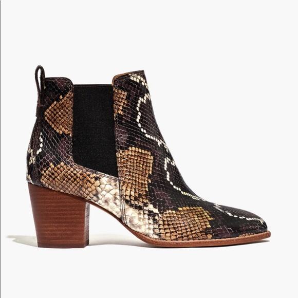 MADEWELL The Regan Boot Leather Snake Embossed Pull On Booties Size 6 - Picture 1 of 14